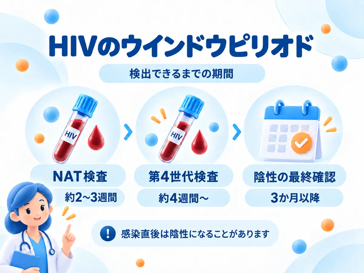 HIV検査のウインドウピリオドと検出可能時期のイメージ